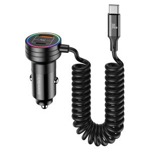 USAMS φορτιστής αυτοκινήτου US-CC167 με καλώδιο, USB/USB-C, 60W, μαύρος | Αξεσουάρ κινητών | elabstore.gr