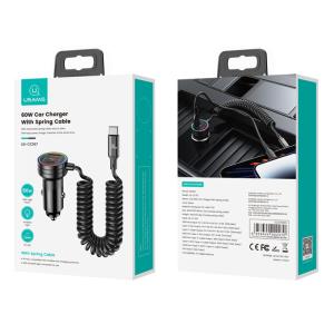USAMS φορτιστής αυτοκινήτου US-CC167 με καλώδιο, USB/USB-C, 60W, μαύρος | Αξεσουάρ κινητών | elabstore.gr