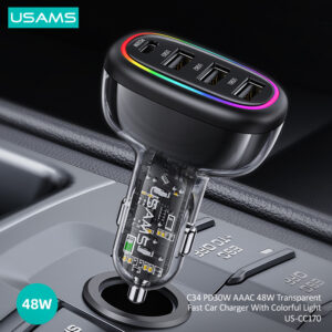 USAMS φορτιστής αυτοκινήτου US-CC170, 3x USB & 1x USB-C, 48W, PD, μαύρος | Αξεσουάρ κινητών | elabstore.gr