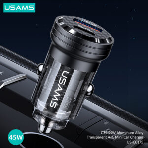 USAMS φορτιστής αυτοκινήτου US-CC175, USB & USB-C, 45W, QC & PD, μωβ | Αξεσουάρ κινητών | elabstore.gr