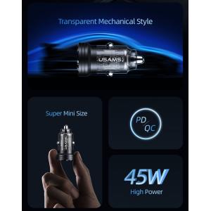 USAMS φορτιστής αυτοκινήτου US-CC175, USB & USB-C, 45W, QC & PD, μωβ | Αξεσουάρ κινητών | elabstore.gr