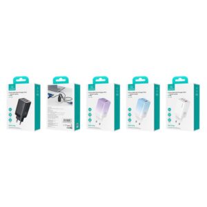 USAMS φορτιστής τοίχου US-CC180, USB & 2x USB-C, 65W PD, GaN, μαύρος | eLabstore.gr