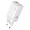 USAMS φορτιστής τοίχου US-CC180, USB & 2x USB-C, 65W PD, GaN, λευκός | Αξεσουάρ κινητών | elabstore.gr