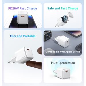 USAMS φορτιστής τοίχου US-CC183, USB-C θύρα εξόδου, 20W PD, μωβ | Αξεσουάρ κινητών | elabstore.gr