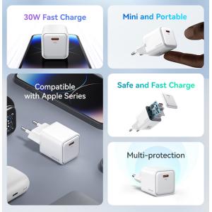USAMS φορτιστής τοίχου US-CC186, USB-C θύρα εξόδου, 30W PD, μωβ | Αξεσουάρ κινητών | elabstore.gr