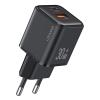 USAMS φορτιστής τοίχου US-CC189, USB & USB-C, 30W PD, μαύρος | Αξεσουάρ κινητών | elabstore.gr