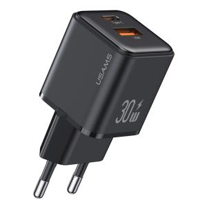 USAMS φορτιστής τοίχου US-CC189, USB & USB-C, 30W PD, μαύρος | Αξεσουάρ κινητών | elabstore.gr