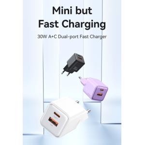 USAMS φορτιστής τοίχου US-CC189, USB & USB-C, 30W PD, λευκός | Αξεσουάρ κινητών | elabstore.gr
