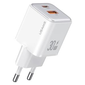 USAMS φορτιστής τοίχου US-CC189, USB & USB-C, 30W PD, λευκός | Αξεσουάρ κινητών | elabstore.gr