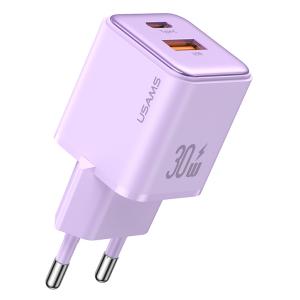 USAMS φορτιστής τοίχου US-CC189, USB & USB-C, 30W PD, μωβ | Αξεσουάρ κινητών | elabstore.gr
