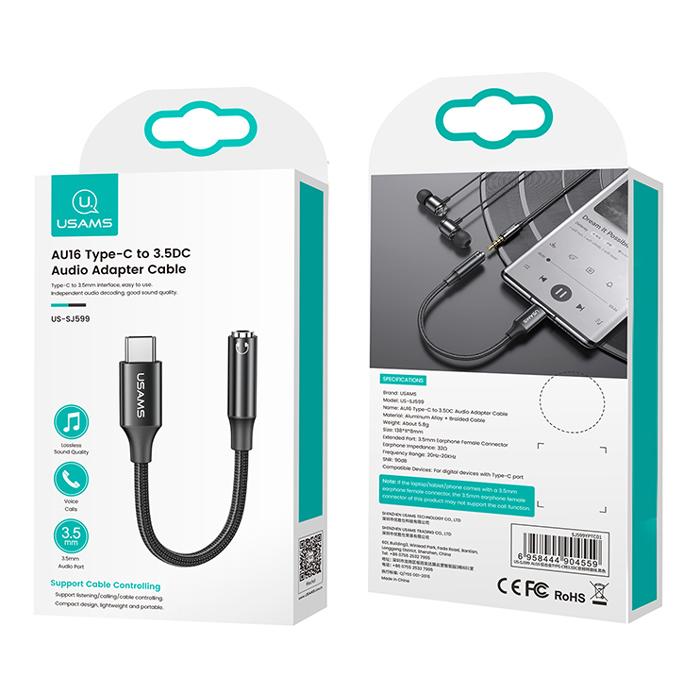 USAMS αντάπτορας USB-C σε 3.5mm US-SJ599, μαύρος | eLabstore.gr USAMS αντάπτορας USB-C σε 3.5mm US-SJ599, μαύρος | Καλώδια - Αντάπτορες | elabstore.gr