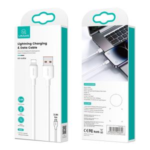 USAMS καλώδιο Lightning σε USB US-SJ604, 2.4A, 1m, λευκό | Καλώδια - Αντάπτορες | elabstore.gr