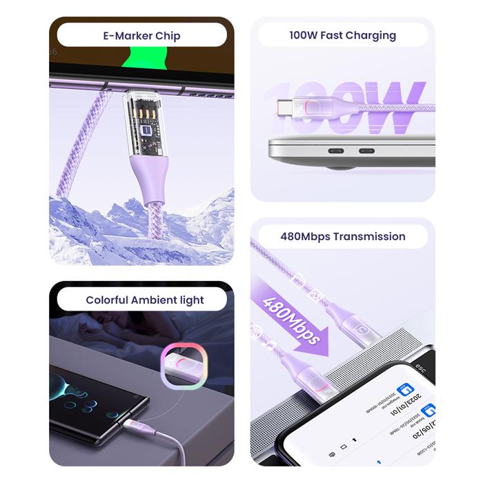 USAMS καλώδιο USB-C σε USB-C US-SJ640, 100W PD, 1.2m, μωβ | eLabstore.gr USAMS καλώδιο USB-C σε USB-C US-SJ640, 100W PD, 1.2m, μωβ | Καλώδια - Αντάπτορες | elabstore.gr