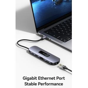 USAMS docking station US-SJ643, 8 θυρών, USB-C, 4K, 100W PD, LAN, γκρι | Συνοδευτικά PC | elabstore.gr