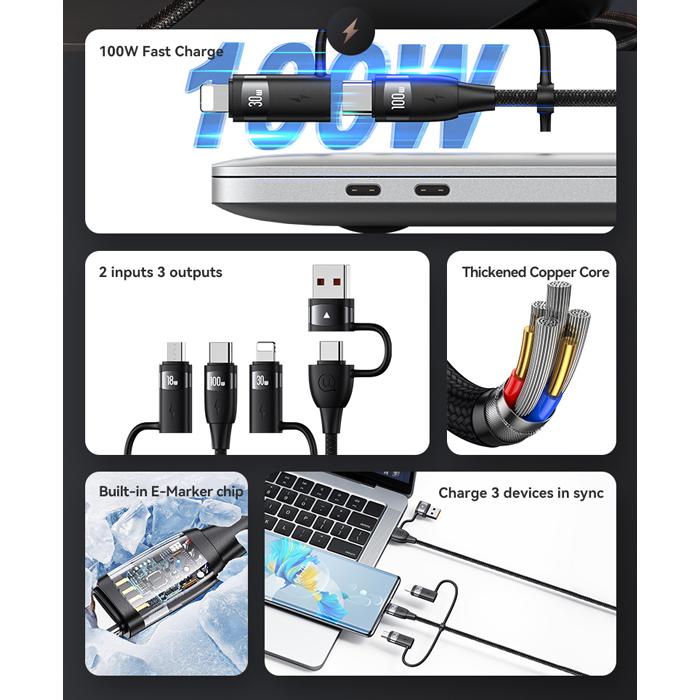 USAMS καλώδιο USB/USB-C σε 3 in 1 US-SJ646, PD 100W, 2m, μαύρο | eLabstore.gr USAMS καλώδιο USB/USB-C σε 3 in 1 US-SJ646, PD 100W, 2m, μαύρο | Καλώδια - Αντάπτορες | elabstore.gr