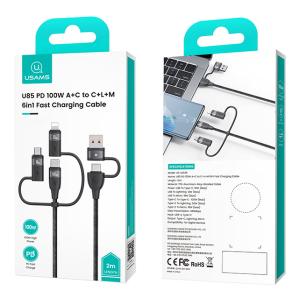 USAMS καλώδιο USB/USB-C σε 3 in 1 US-SJ646, PD 100W, 2m, μαύρο | eLabstore.gr USAMS καλώδιο USB/USB-C σε 3 in 1 US-SJ646, PD 100W, 2m, μαύρο | Καλώδια - Αντάπτορες | elabstore.gr