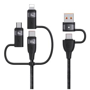 USAMS καλώδιο USB/USB-C σε 3 in 1 US-SJ646, PD 100W, 2m, μαύρο | Καλώδια - Αντάπτορες | elabstore.gr