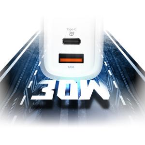 SILICON POWER φορτιστής τοίχου QM25, USB & USB-C, 30W PD, λευκός | Αξεσουάρ κινητών | elabstore.gr