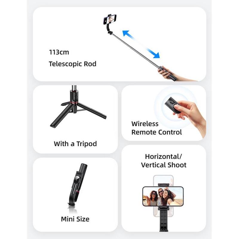 USAMS selfie stick US-ZB256 με τρίποδο, έως 113cm, Bluetooth, μαύρο | eLabstore.gr USAMS selfie stick US-ZB256 με τρίποδο, έως 113cm, Bluetooth, μαύρο | Αξεσουάρ κινητών | elabstore.gr