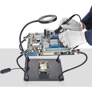 KAISI βάση πλακέτας PCB TE-808 με μεγεθυντικό φακό & βραχίονες, μαύρη | Εργαλεία | elabstore.gr