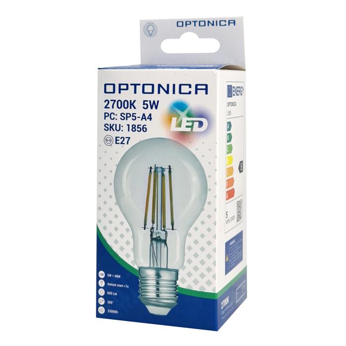 OPTONICA LED λάμπα A60 1856, Filament, 5W, 2700K, 600lm, E27 | eLabstore.gr OPTONICA LED λάμπα A60 1856, Filament, 5W, 2700K, 600lm, E27 | Φωτισμός | elabstore.gr