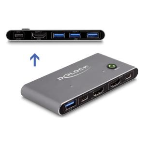 DELOCK HDMI KVM switch 18647 με 4x θύρες USB 5Gbps, 8K/30Hz, γκρι | Καλώδια - Αντάπτορες | elabstore.gr