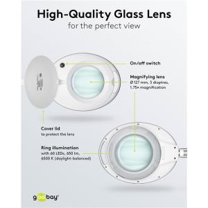 GOOBAY μεγεθυντικός φακός 60361 με σφιγκτήρα, LED, 3 διόπτρες 1.75x | Εργαλεία | elabstore.gr