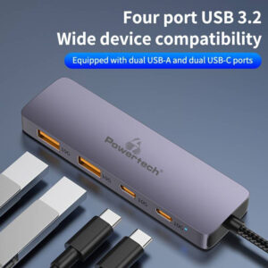 POWERTECH USB hub CAB-UC082, 4x θυρών, 10Gbps, USB-C σύνδεση, γκρι | Συνοδευτικά PC | elabstore.gr