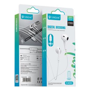 CELEBRAT earphones με μικρόφωνο E400, USB-C, 1.2m, λευκά | Αξεσουάρ κινητών | elabstore.gr
