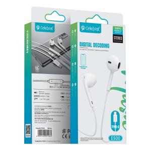 CELEBRAT earphones με μικρόφωνο E500, USB-C, 1.2m, λευκά | eLabstore.gr CELEBRAT earphones με μικρόφωνο E500, USB-C, 1.2m, λευκά | Αξεσουάρ κινητών | elabstore.gr