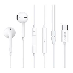 CELEBRAT earphones με μικρόφωνο E500, USB-C, 1.2m, λευκά | Αξεσουάρ κινητών | elabstore.gr