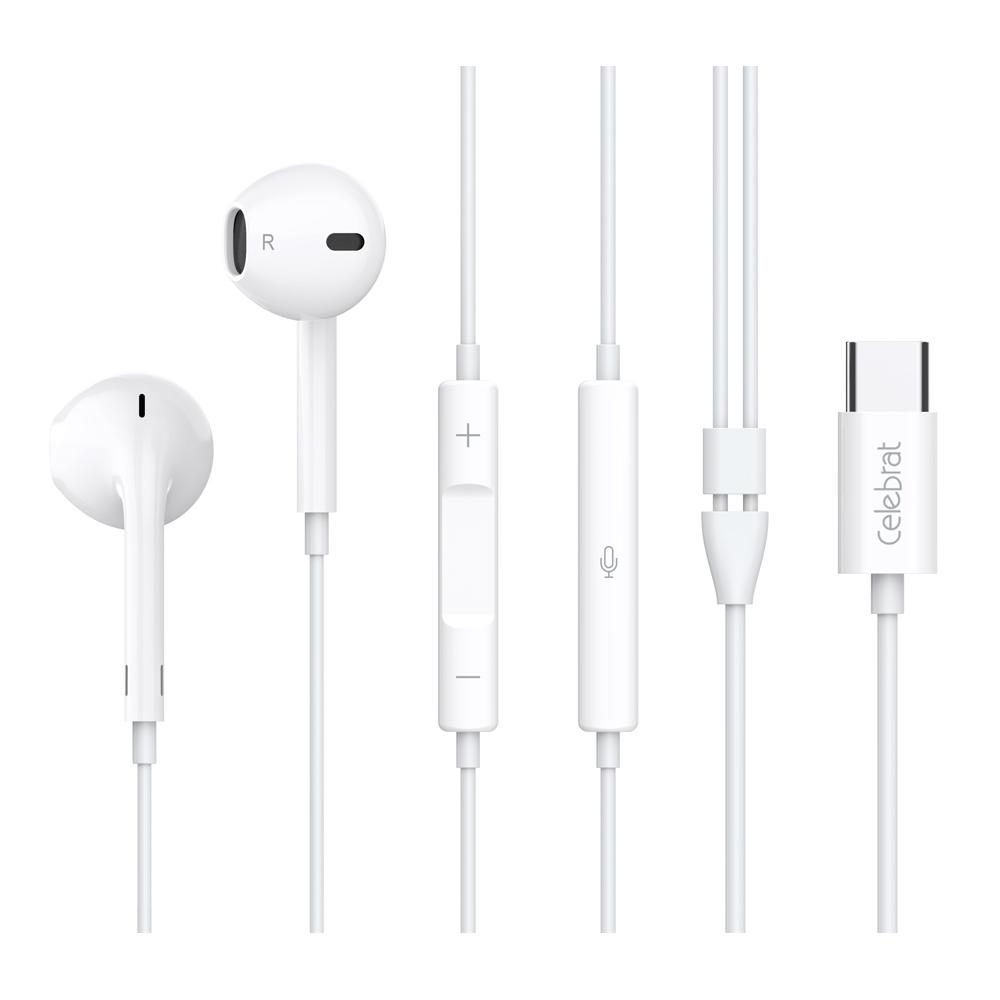 CELEBRAT earphones με μικρόφωνο E500, USB-C, 1.2m, λευκά | eLabstore.gr CELEBRAT earphones με μικρόφωνο E500, USB-C, 1.2m, λευκά | Αξεσουάρ κινητών | elabstore.gr