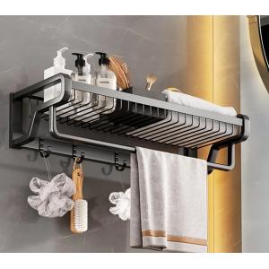 HOME USE κρεμάστρα μπάνιου HUH-0164 με ράφι, μεταλλική 57x22x13cm, μαύρη | Οικιακός εξοπλισμός | elabstore.gr