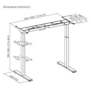 BRATECK σκελετός ηλεκτρικού γραφείου M12-22D, 95~145x60x70~118cm, μαύρο | eLabstore.gr