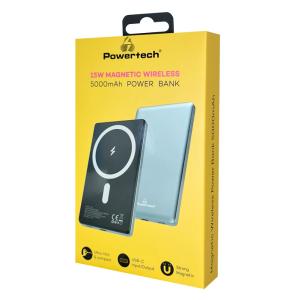 POWERTECH power bank PT-1171, 5000mAh, magnetic wireless, 15W, γκρι | Αξεσουάρ κινητών | elabstore.gr