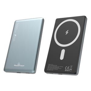 POWERTECH power bank PT-1171, 5000mAh, magnetic wireless, 15W, γκρι | Αξεσουάρ κινητών | elabstore.gr