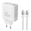 POWERTECH φορτιστής τοίχου PT-1181 με καλώδιο, USB-C, 65W, GaN, λευκός | Αξεσουάρ κινητών | elabstore.gr