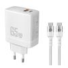 POWERTECH φορτιστής τοίχου PT-1182, καλώδιο, USB/USB-C, 65W, GaN, λευκός | Αξεσουάρ κινητών | elabstore.gr