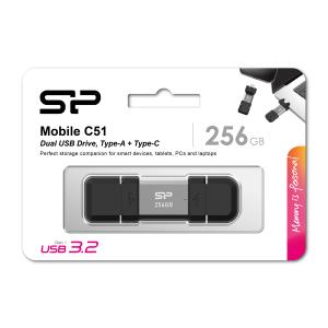 SILICON POWER USB Flash Drive C51, USB/USB-C, 256GB, 200MBps, ασημί | eLabstore.gr
