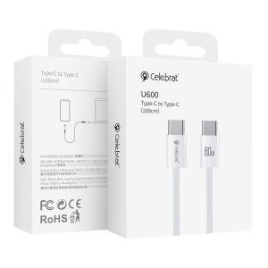 CELEBRAT καλώδιο USB-C U600, 60W, 480Mbps, 1m, λευκό | Καλώδια - Αντάπτορες | elabstore.gr