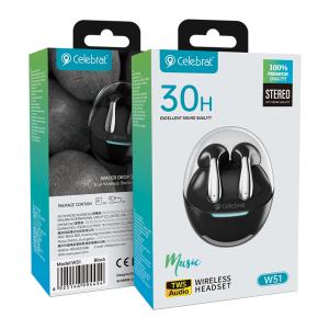 CELEBRAT earphones με θήκη φόρτισης W51, True Wireless, μαύρα | Αξεσουάρ κινητών | elabstore.gr