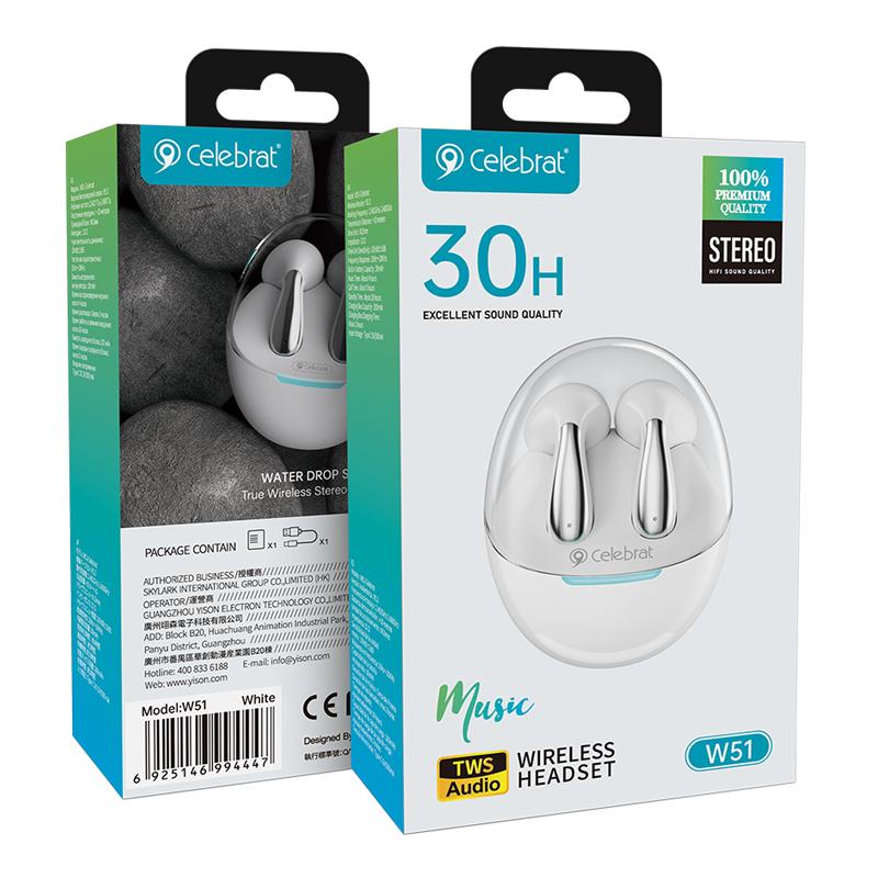 CELEBRAT earphones με θήκη φόρτισης W51, True Wireless, λευκά | eLabstore.gr CELEBRAT earphones με θήκη φόρτισης W51, True Wireless, λευκά | Αξεσουάρ κινητών | elabstore.gr
