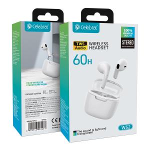 CELEBRAT earphones με θήκη φόρτισης W52, True Wireless, λευκά | Αξεσουάρ κινητών | elabstore.gr
