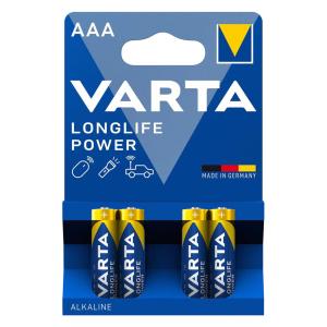 VARTA αλκαλικές μπαταρίες Longlife Power, AAA/LR03, 1.5V, 4τμχ | Μπαταρίες | elabstore.gr