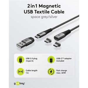 GOOBAY καλώδιο USB/USB-C σε USB-C 65653, μαγνητικό, 60W, 1m, γκρι | Καλώδια - Αντάπτορες | elabstore.gr