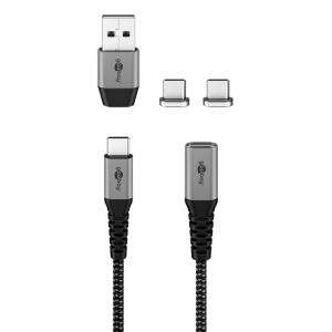 GOOBAY καλώδιο USB/USB-C σε USB-C 65653, μαγνητικό, 60W, 1m, γκρι | Καλώδια - Αντάπτορες | elabstore.gr