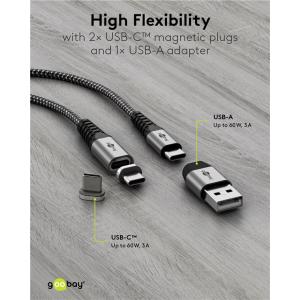 GOOBAY καλώδιο USB/USB-C σε USB-C 65653, μαγνητικό, 60W, 1m, γκρι | Καλώδια - Αντάπτορες | elabstore.gr