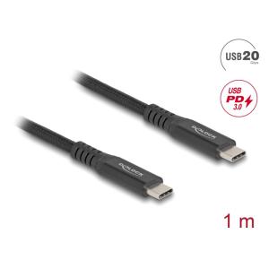 DELOCK καλώδιο USB-C 80024, 100W, 20 Gbps, 1m, USB4, E-Marker, μαύρο | Καλώδια - Αντάπτορες | elabstore.gr