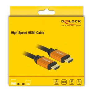 DELOCK καλώδιο HDMI 85728, 8K/60Hz, 48 Gbps, eARC, HDR, 1.5m, μαύρο | Καλώδια - Αντάπτορες | elabstore.gr