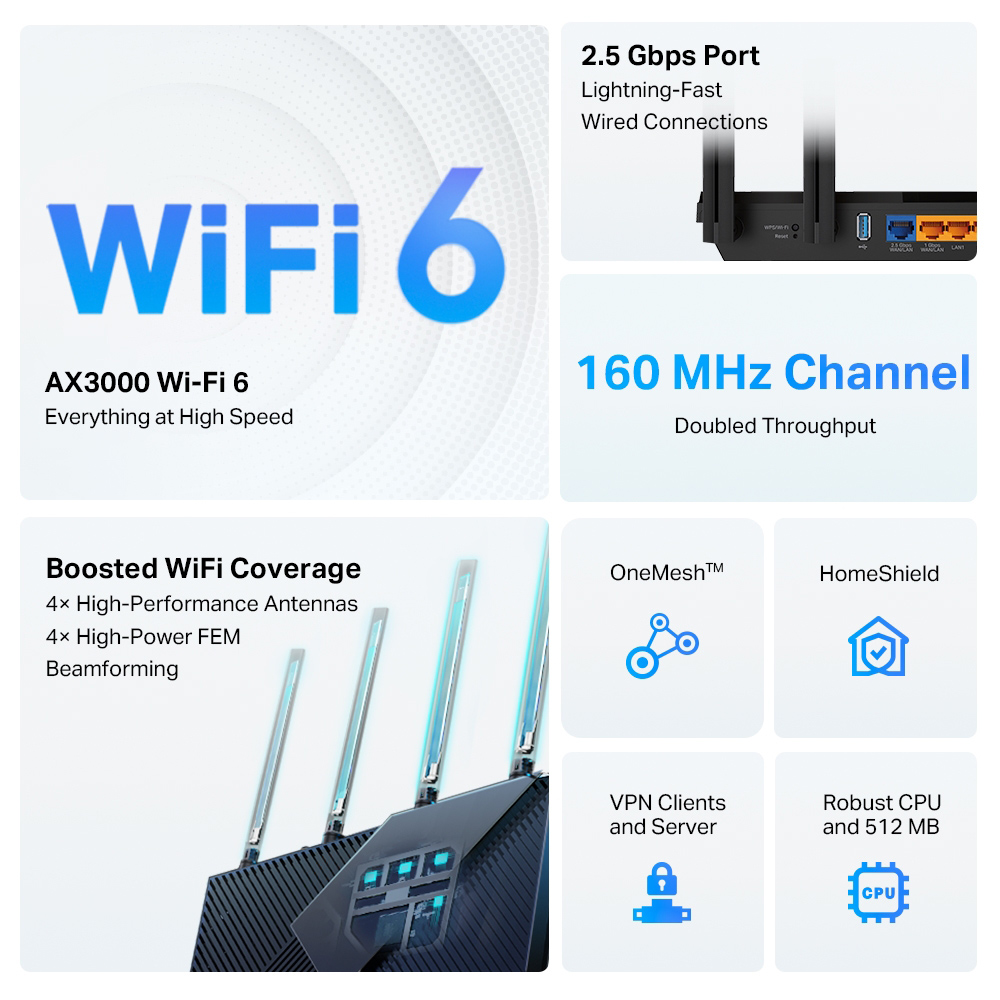 TP-LINK Router Archer AX55 Pro, WiFi 6, 3Gbps AX3000, Dual Band, V.1.0 | eLabstore.gr TP-LINK Router Archer AX55 Pro, WiFi 6, 3Gbps AX3000, Dual Band, V.1.0 | Δικτυακά | elabstore.gr